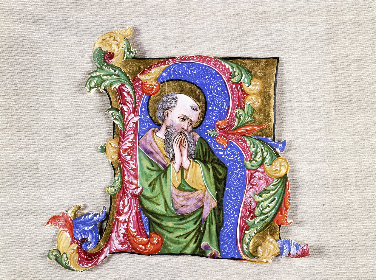 Un santo orante, una gran inicial historiada R, c.1400 de Italian School