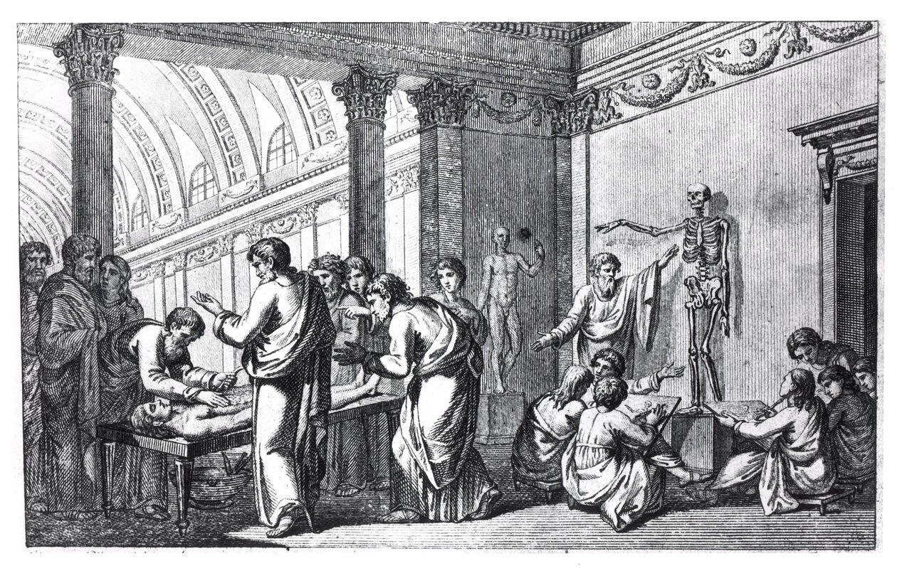 Una escuela de anatomía en la antigüedad, de Tabulae Anatomicae por Pietro Berrettini da Cortona (1596-1669) publicado en Roma, 1778 de Italian School