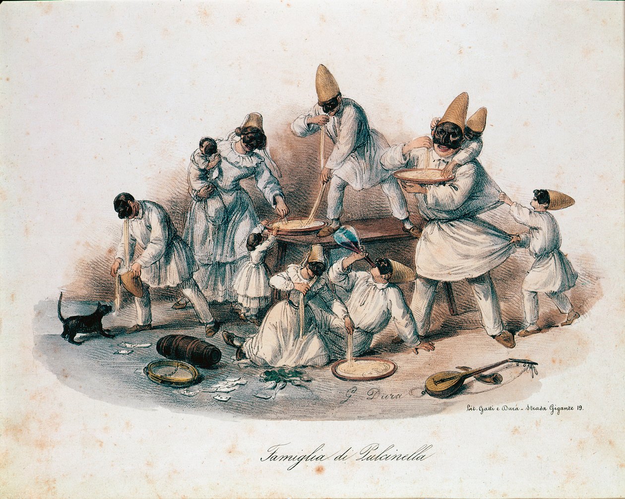 Una familia de pulcinella (polichinela), personaje de la commedia dell