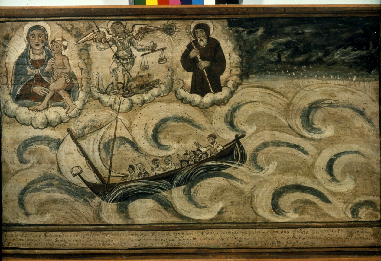 Un barco pesquero huyendo de la tormenta. Exvoto del siglo XVII de la Iglesia de la Madonna dell