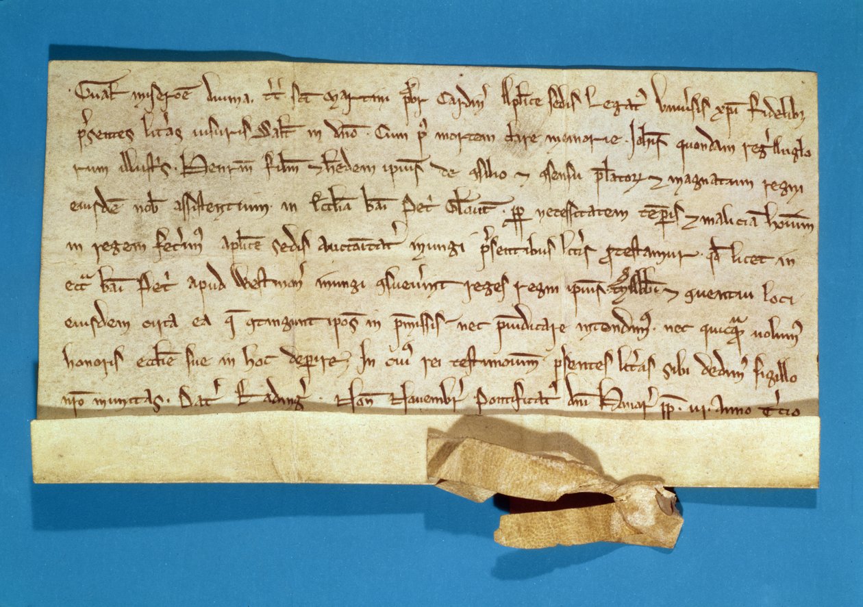 Una protesta formal sobre la unción de Enrique III (1207-72) en Gloucester, escrita por el Legado Papal, Cardenal Gualo, 1218 de Italian School