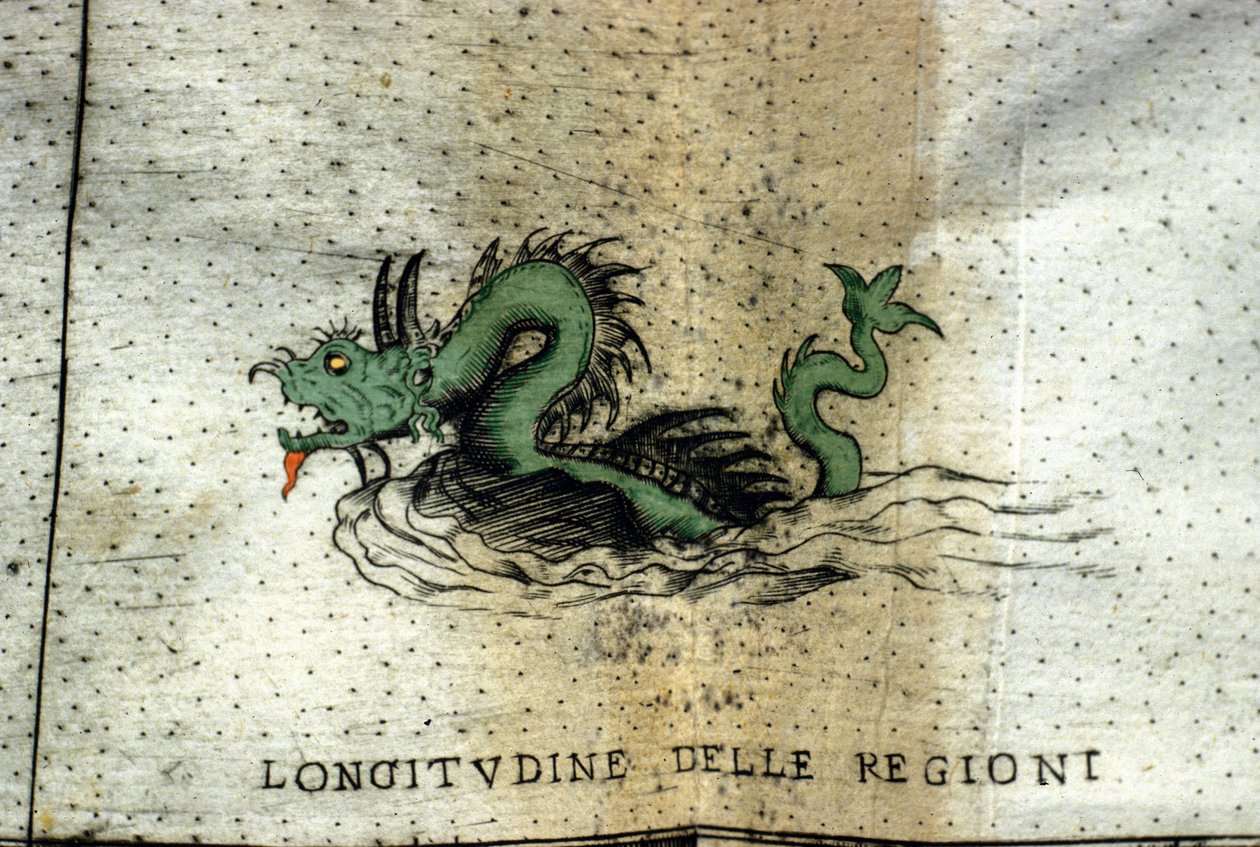 Una serpiente marina representada en las aguas del Atlas de Urbano Monte de Italian School