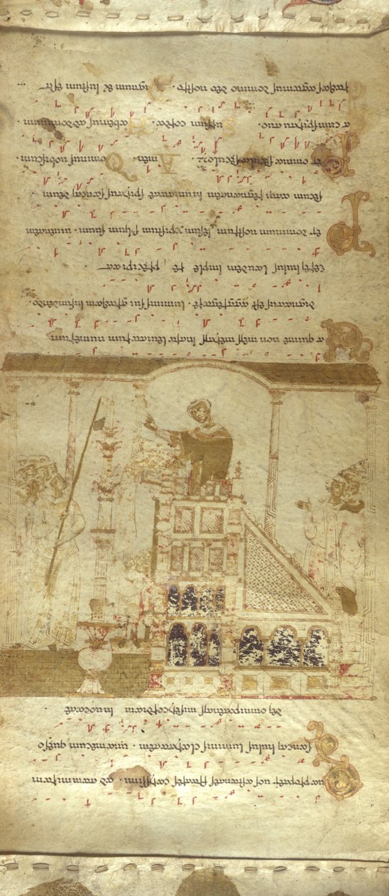 Añadir MS 30337 f.3-4 The Montecassino Exultet Roll, c.1075-1080 (vitela) de Italian School
