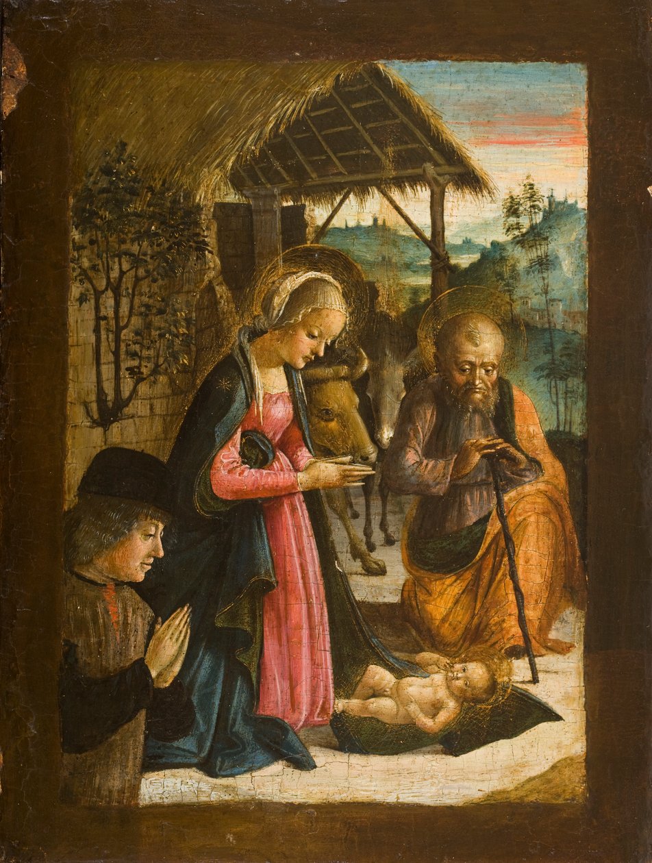 Adoración del Niño con retrato del donante, c.1500 de Italian School