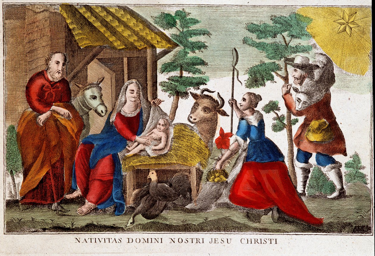 Adoración de los pastores/natividad de Cristo, imagen italiana siglo XVIII de Italian School