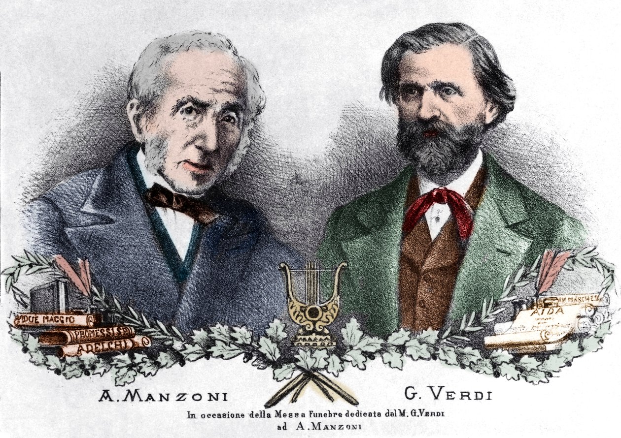 Alessandro Manzoni y Giuseppe Verdi en la ocasión de la Messa da Requiem de Italian School