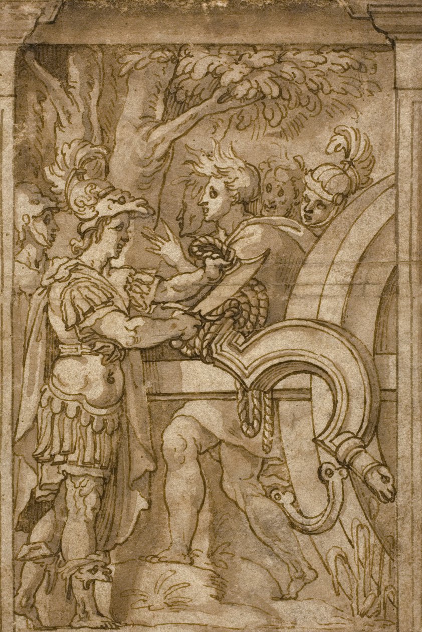 Alejandro cortando el nudo gordiano de Italian School