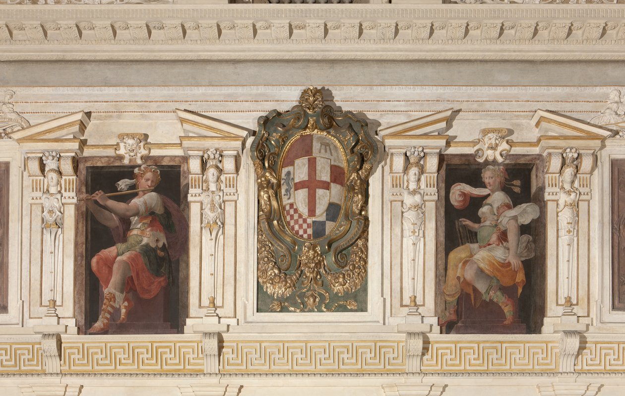 Figuras Alegóricas y escudo de armas de la familia Marino de Italian School