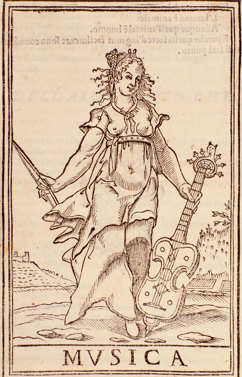 "Alegoría de la música" Página del ensayo "Somma di tutte le scienze" por Aurelio Marinati (siglo XVI) de Italian School