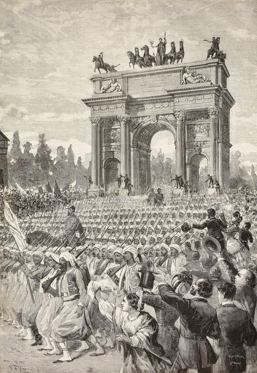Tropas aliadas entrando en Milán a través del arco de la Paz, 7 de junio de Italian School