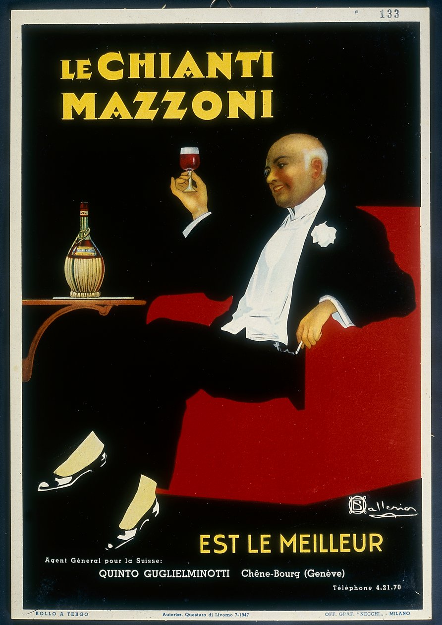 Un cartel histórico del Chianti "Mazzoni de Italian School