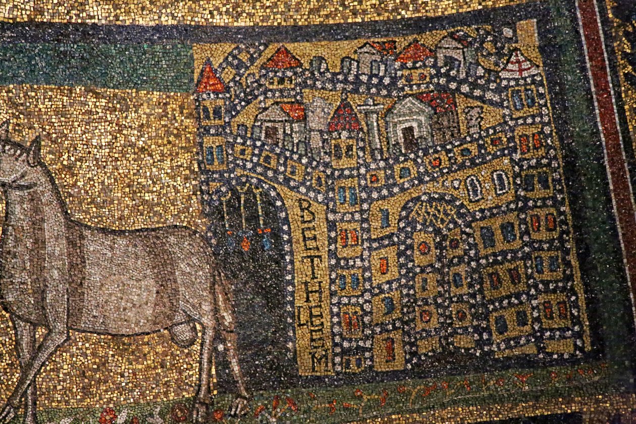 Detalle del ábside, Belén y ovejas (detalle) de Italian School