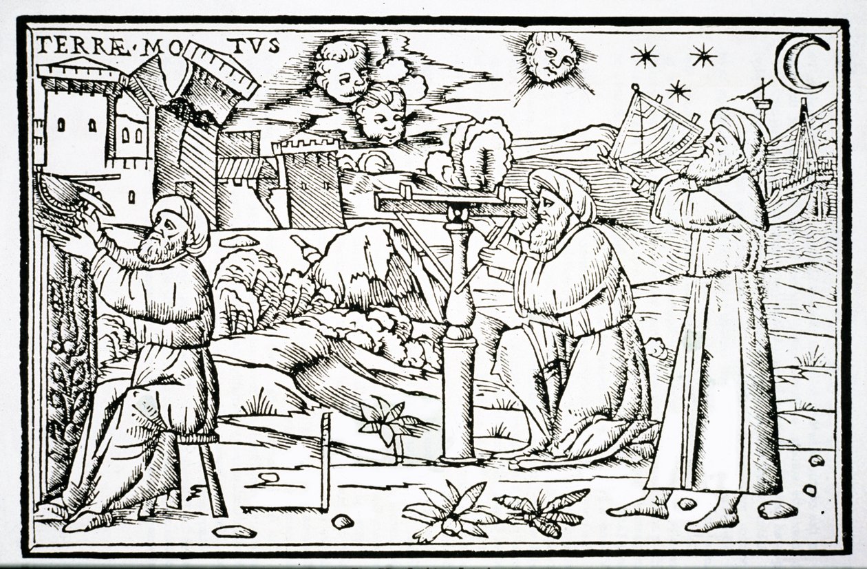 Astrólogos árabes, copia de una ilustración de In Somnium Sciopinis por Macrobius, Venecia 1513, usado en una Historia de la Magia, publicado a finales del siglo XIX de Italian School