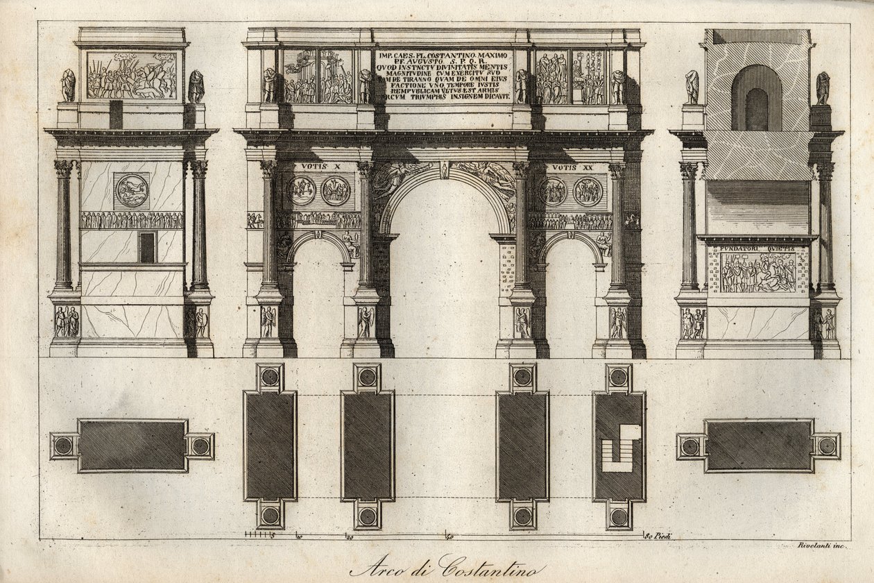 Arco de Constantino en Roma (315 d.C.) - grabado de 