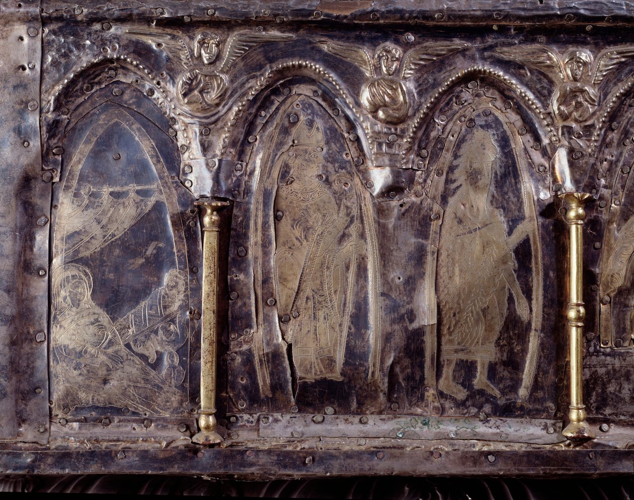 Arca de Barbarroja, con escenas de la vida de San Juan Bautista (madera, hoja de plata y piedras) de Italian School