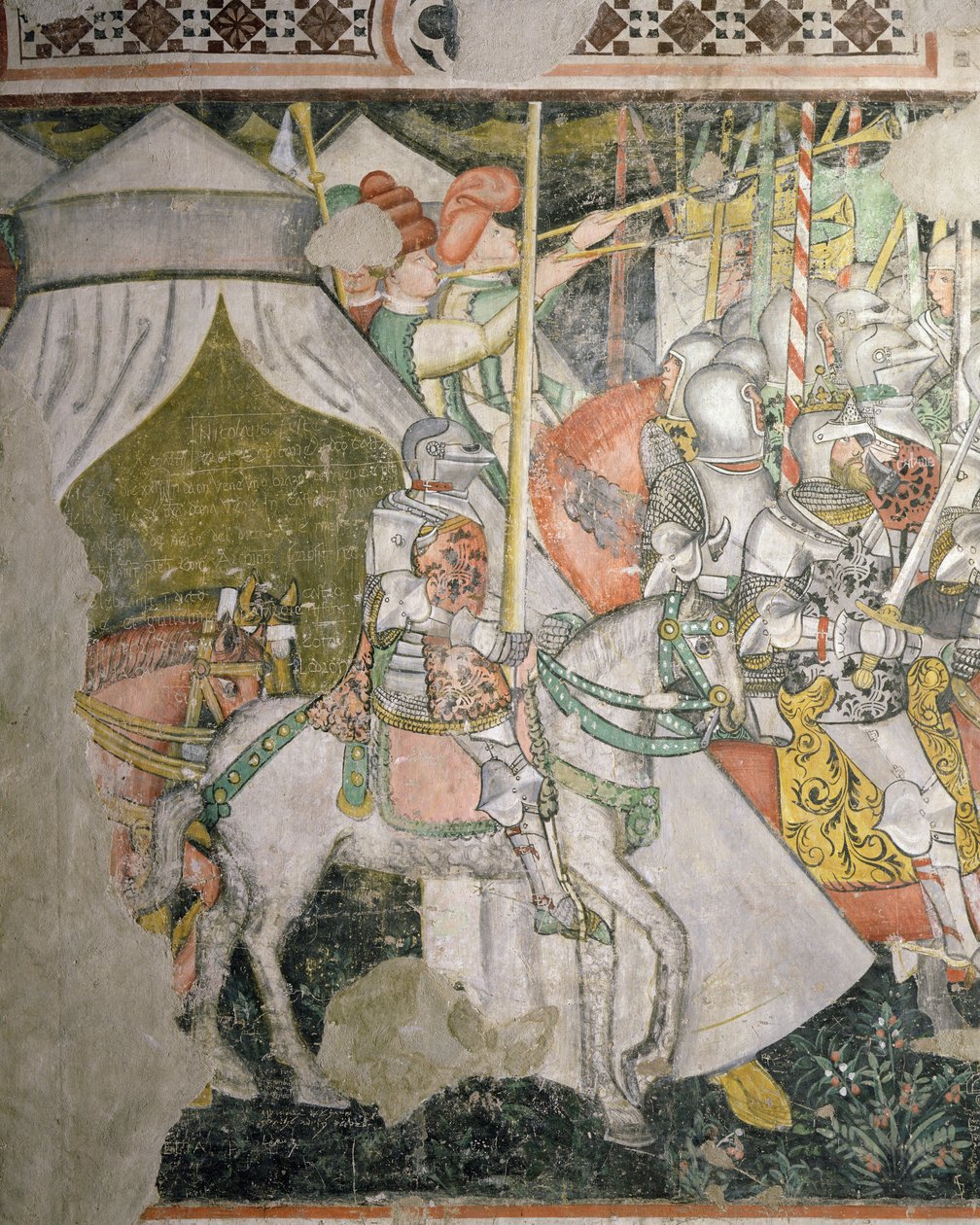 Ejército a caballo, detalle de una escena de batalla (fresco) de Italian School