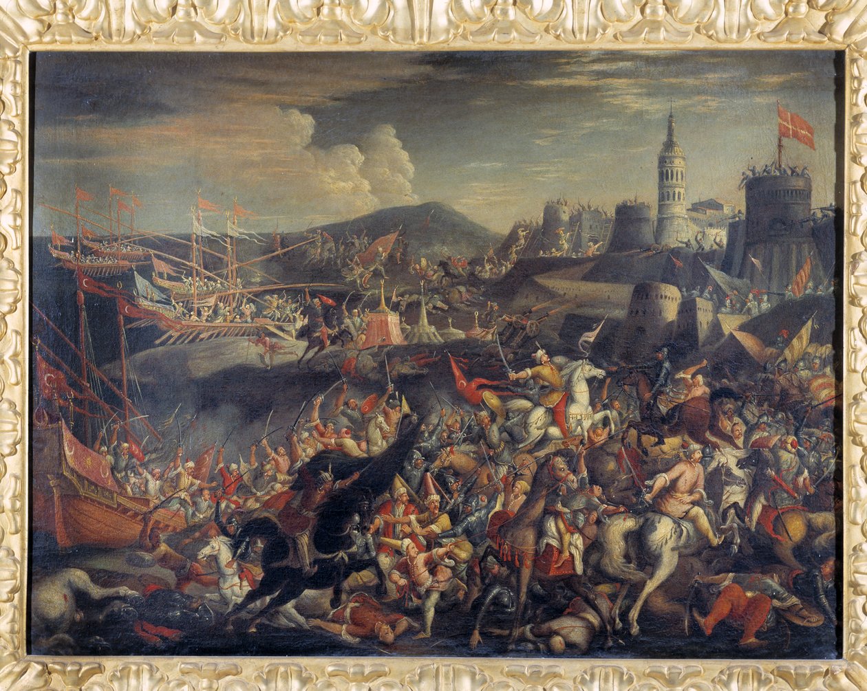 Ataque de los Sarracenos en la Isla de Malta, Defendida por los Caballeros Hospitalarios en 1565 de Italian School