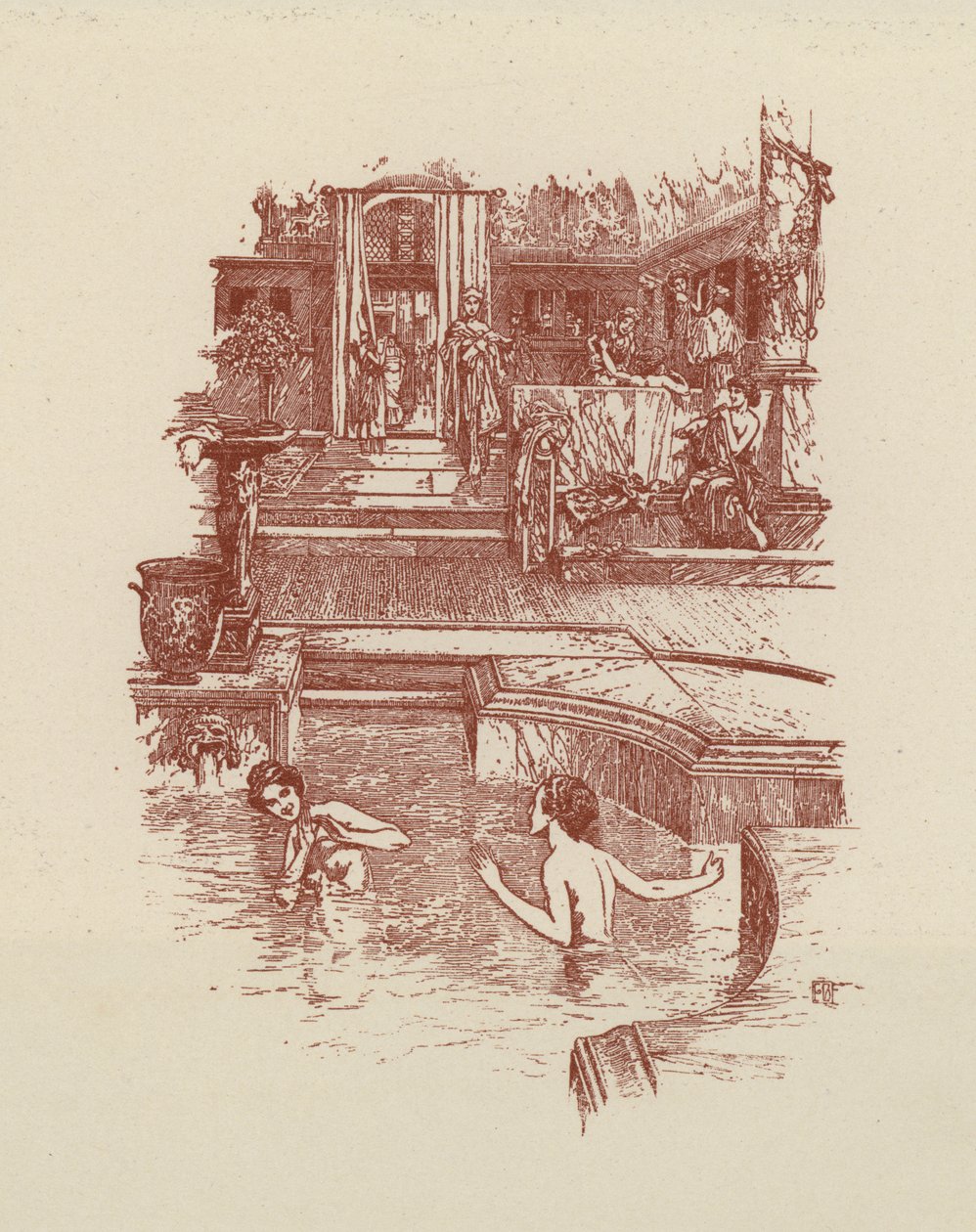 Baño romano (litografía) de Italian School