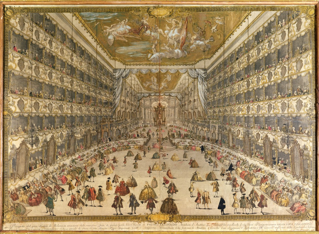 Baile en honor del nacimiento del Archiduque Pietro Leopoldo de Austria, en el Teatro Ducal de Milán el 28 de mayo de 1747 de Italian School