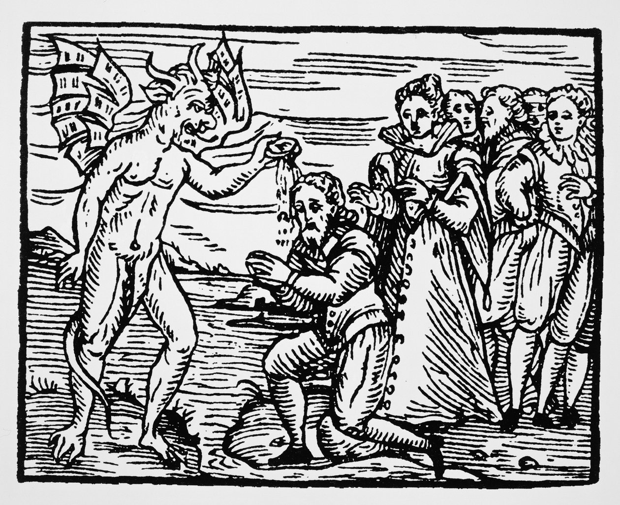 Bautismo por el diablo, copia de una ilustración del Compendium Maleficarum por Fr M Guaccius, Milán 1608, usada en Historia de la Magia, publicada a finales del siglo XIX de Italian School