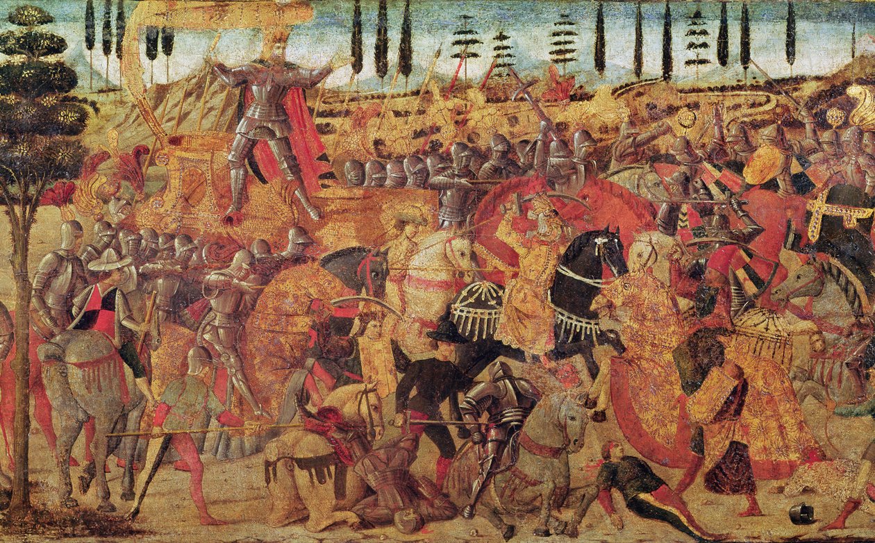 Batalla entre Darío (399-330 a.C.) y Alejandro Magno (356-323 a.C.) (óleo sobre tabla) de Italian School