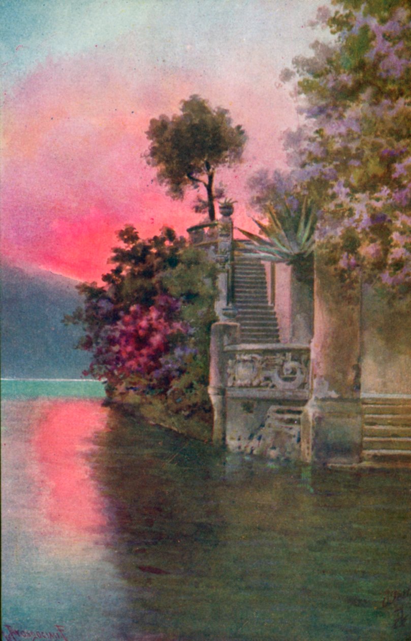 Bellagio, Lago Como, Italia (litografía en color) de Italian School