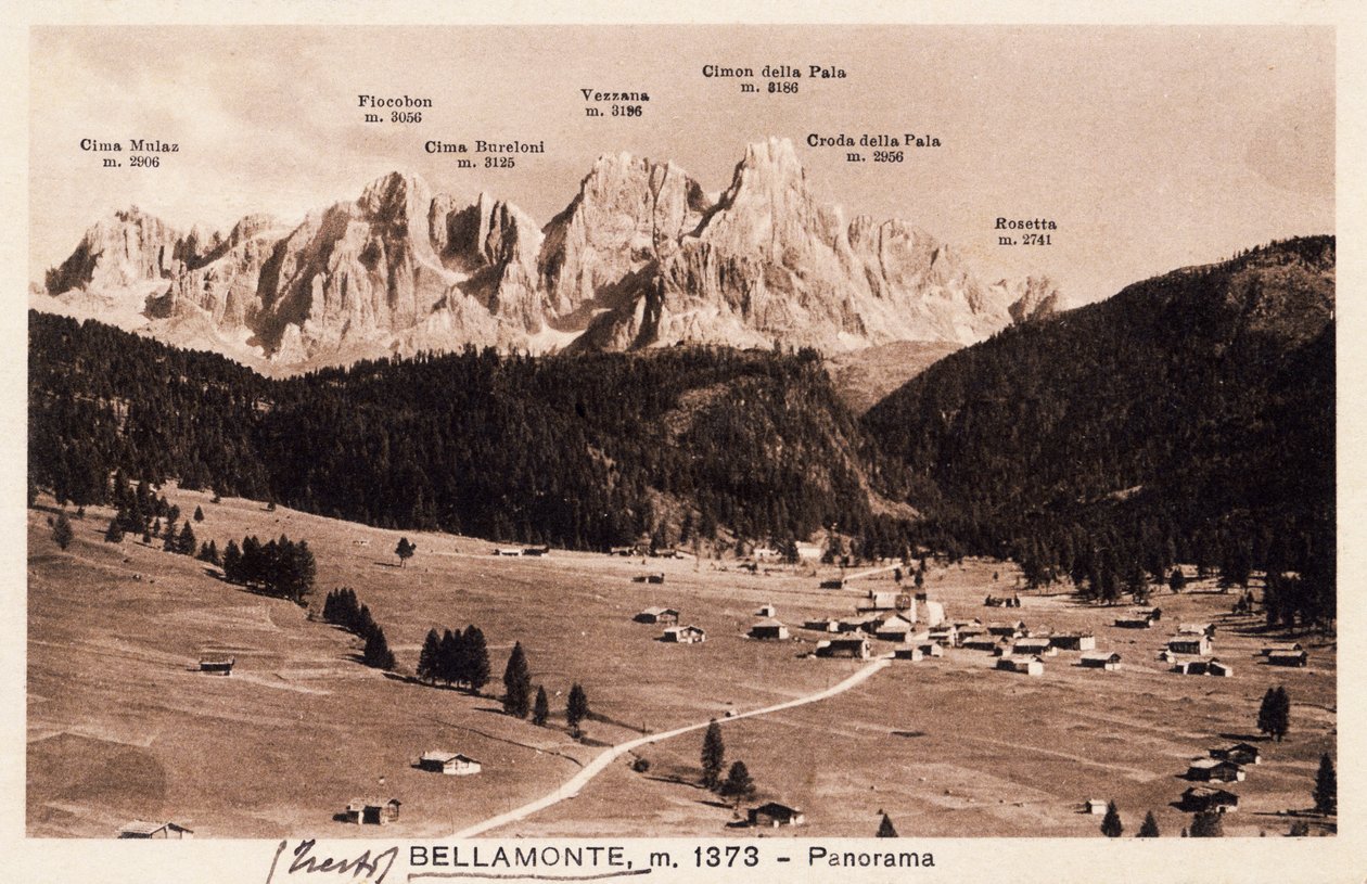 Bellamonte, aldea de Predazzo, tarjeta postal, Trentino-Alto Adigio, Italia, siglo XX de Italian School