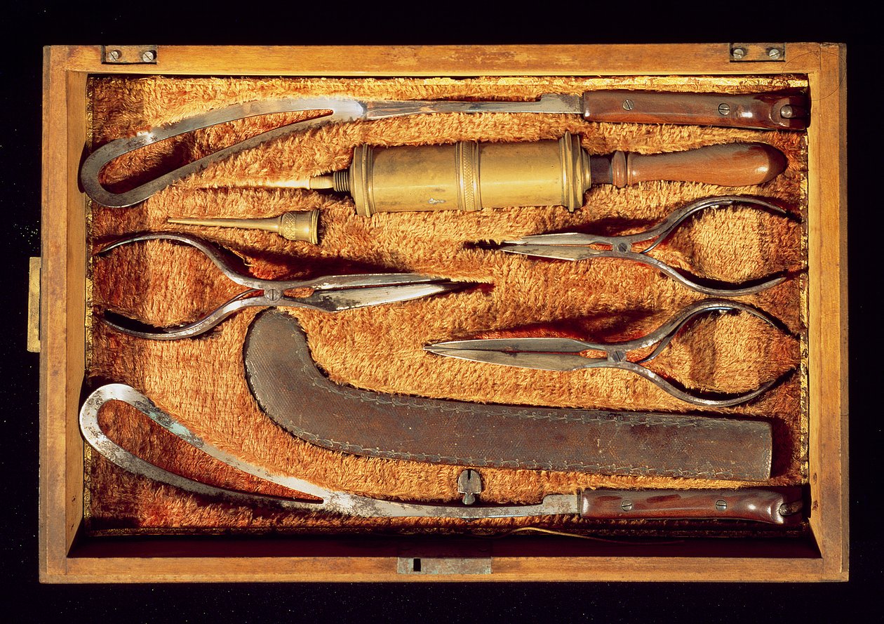 Caja de instrumentos obstétricos de Italian School
