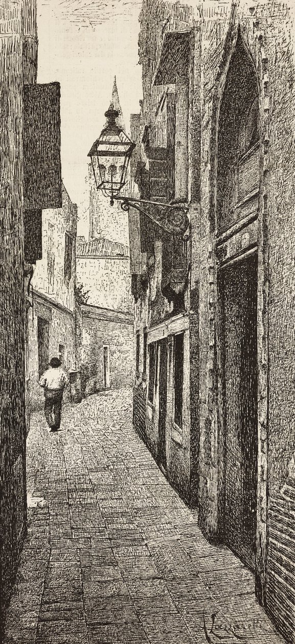 Casa de Carlo Goldoni en Venecia, Italia, grabado del dibujo de A Lazzaretti, de L