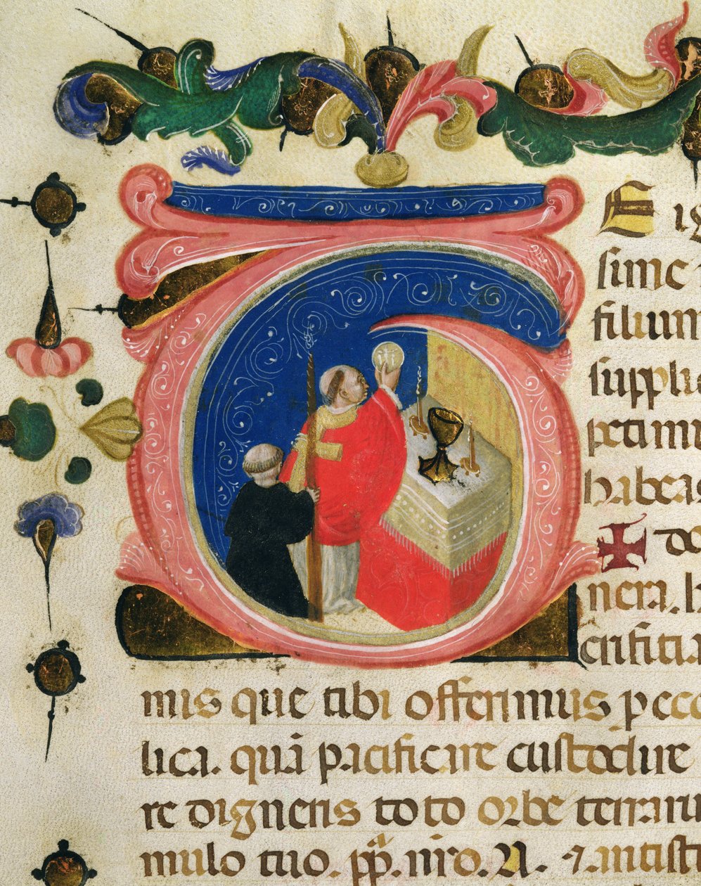 Celebración de la Eucaristía, de una Mariegola del gremio laico de San Jerónimo, c.1400 (tinta y hoja de oro sobre vitela) de Italian School