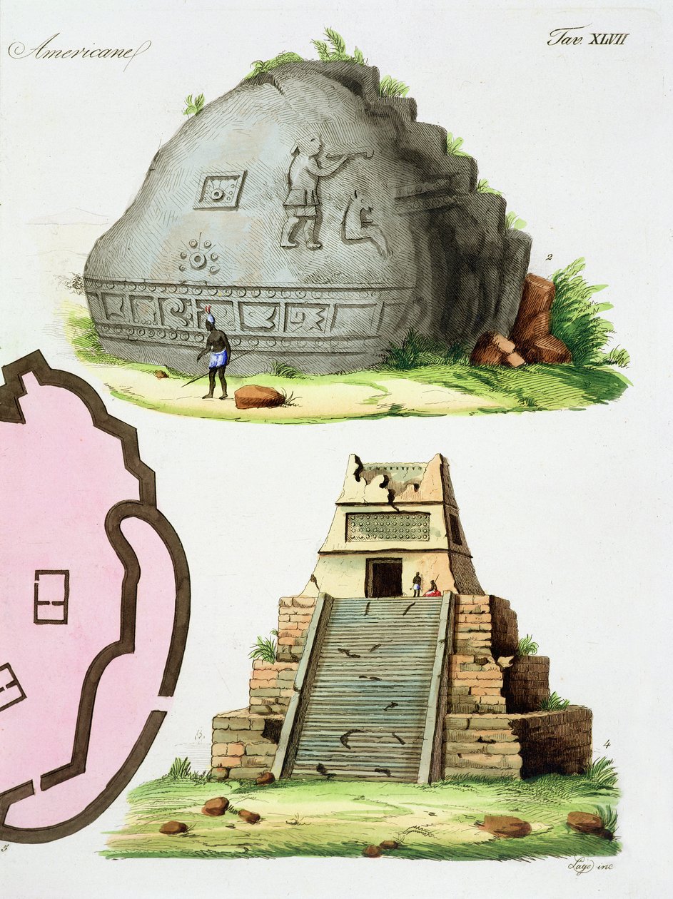 Antigüedades Centroamericanas, detalle de dos pirámides, lámina 47 de 
