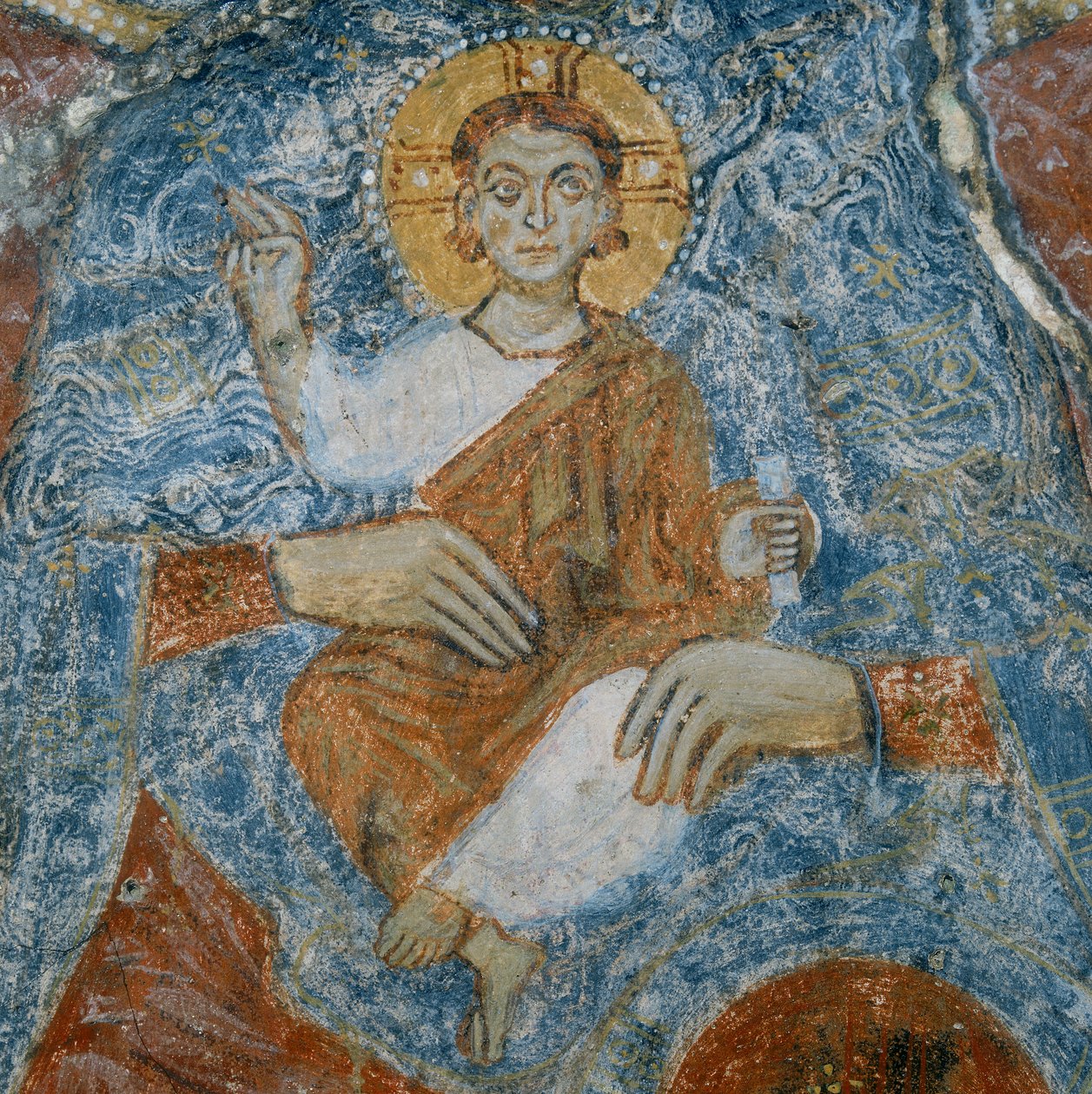 Cristo, (detalle) del fresco de la Madonna y el Niño con los ángeles Rafael y Gabriel de Italian School