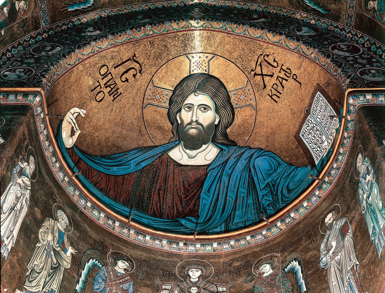 Cristo pantocrátor o Cristo en Gloria, decorando el ábside de la catedral de Monreale, Sicilia, Italia de Italian School