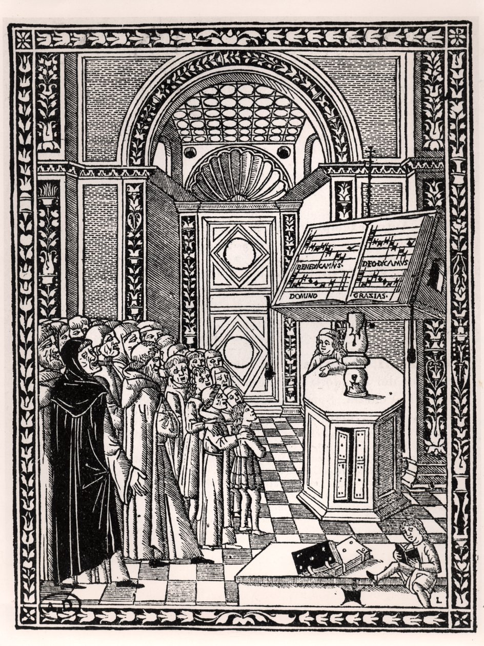 Coro de la iglesia, ilustración de Practica Musicae por Franchino Gaffurio (1451-1522), publicado en Venecia 1512 de Italian School