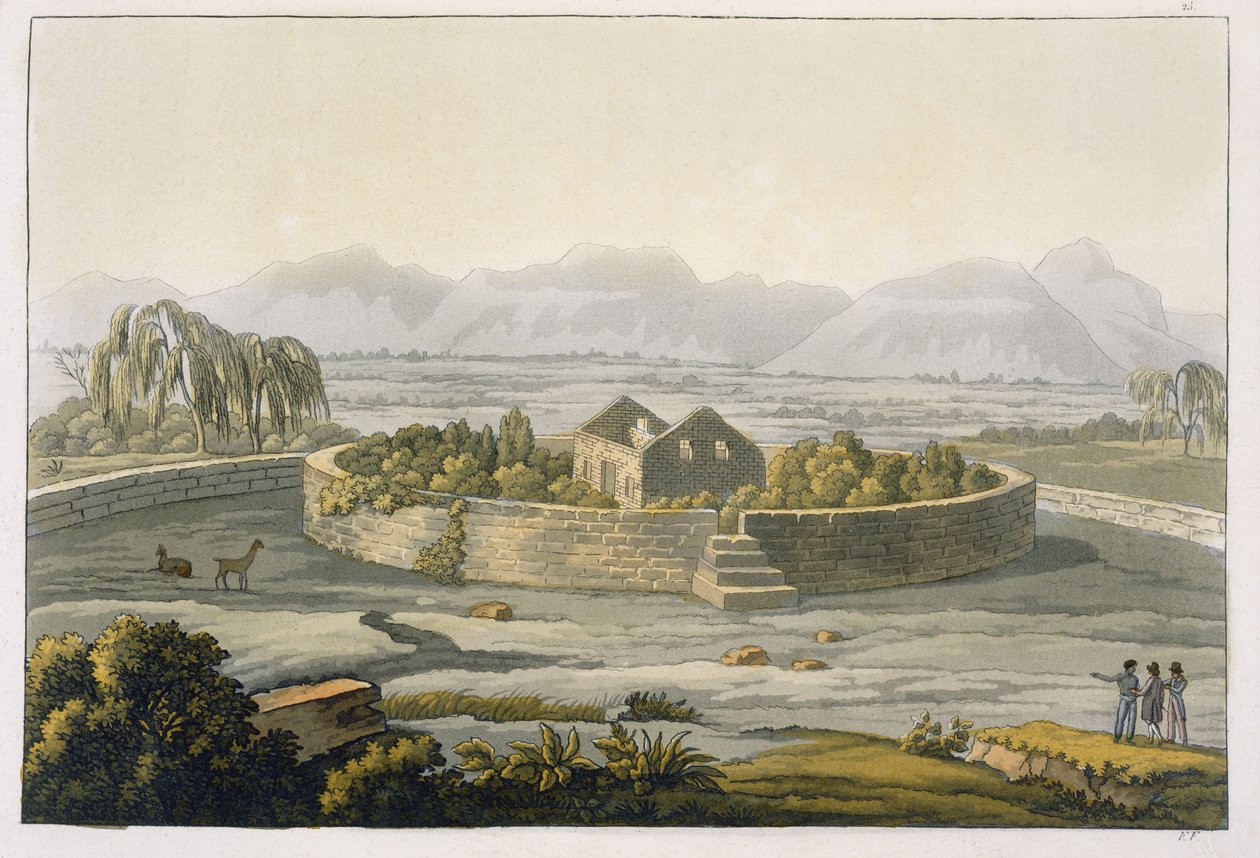 Fortaleza circular de Cannar, Perú, de Le Costume Ancien et Moderne, Volumen II, lámina 1, por Jules Ferrario, publicado c.1820s-30s de Italian School