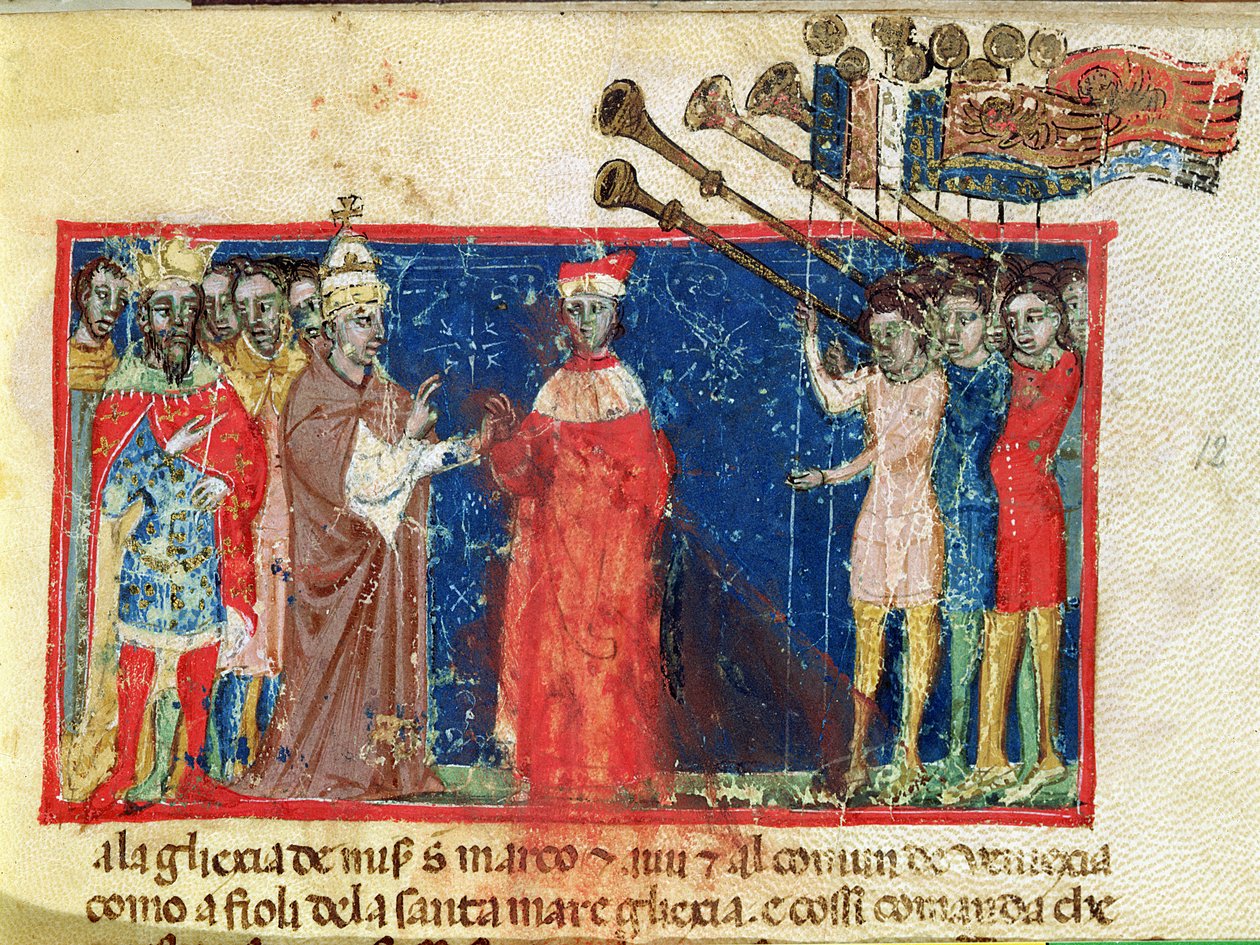 Doge Sebastiani Ziani recibe una petición del Papa Alejandro III (1159-81) y el Emperador Federico Barbarroja (c.1123-90) de Italian School