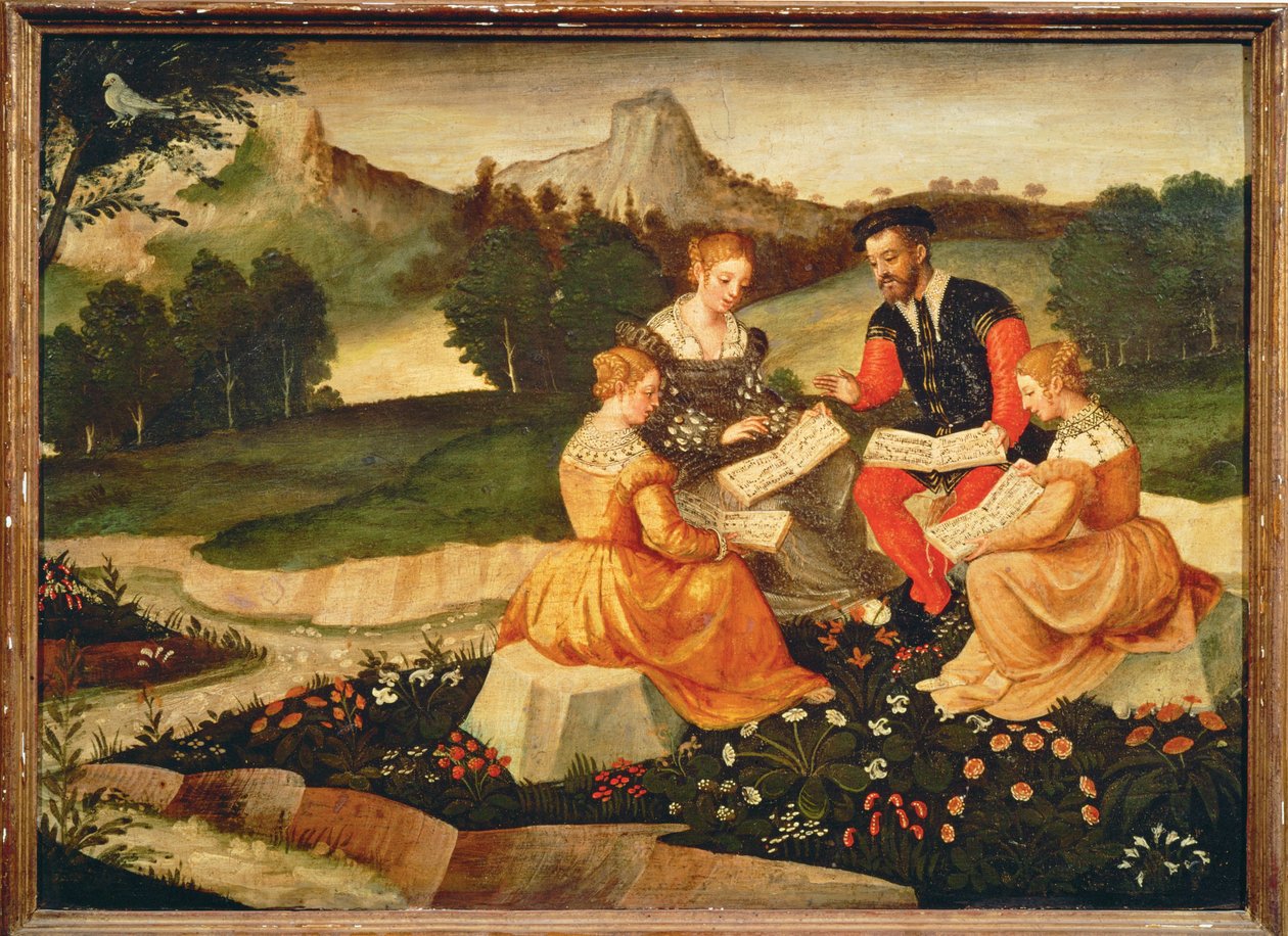 Concierto en el campo: La canción ... (pintura sobre lienzo) de Italian School