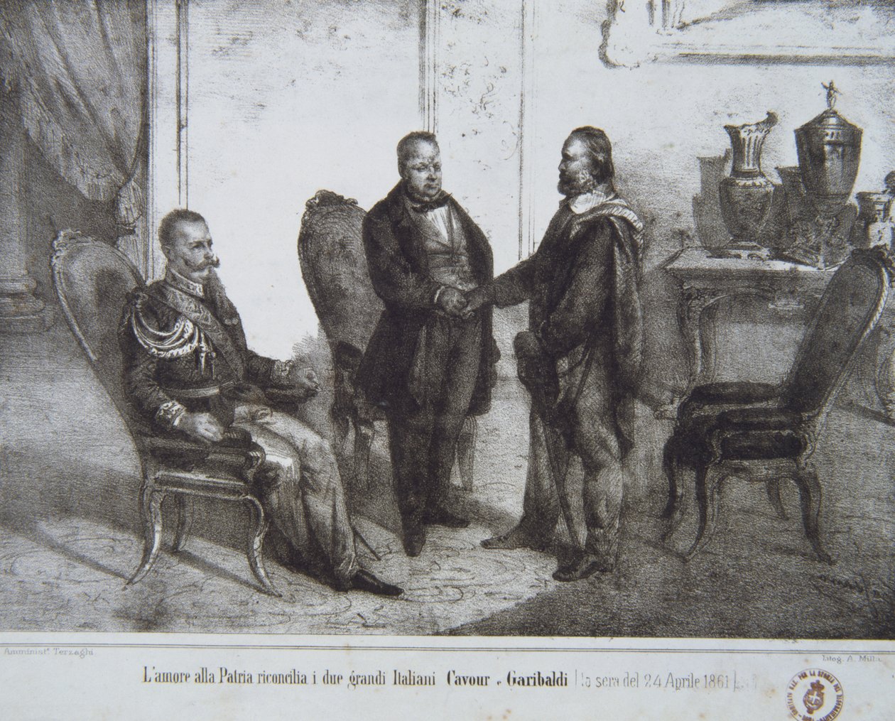 Consejo entre Garibaldi y Cavour el 24 de abril de 1861 de Italian School