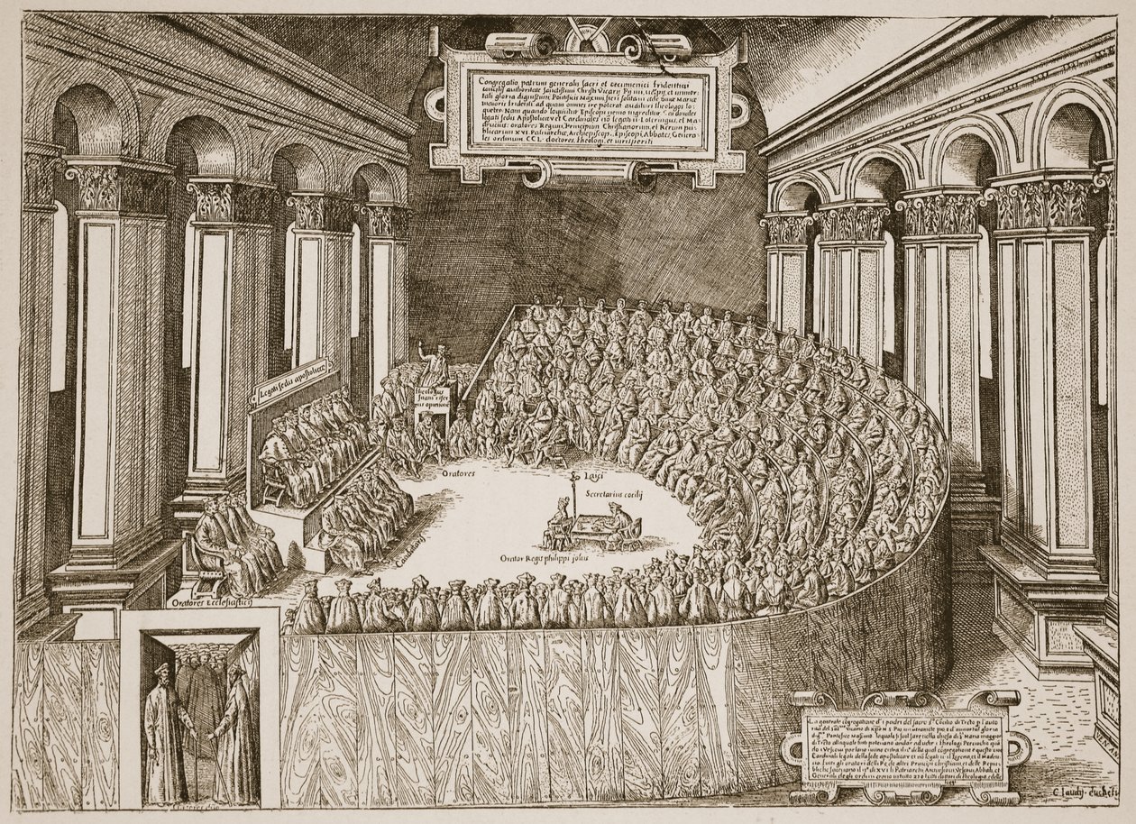 El Concilio de Trento, 1563, de un grabado publicado en Venecia en 1565, ilustración de The Church of England: A History for the People por H.D.M. Spence-Jones de Italian School