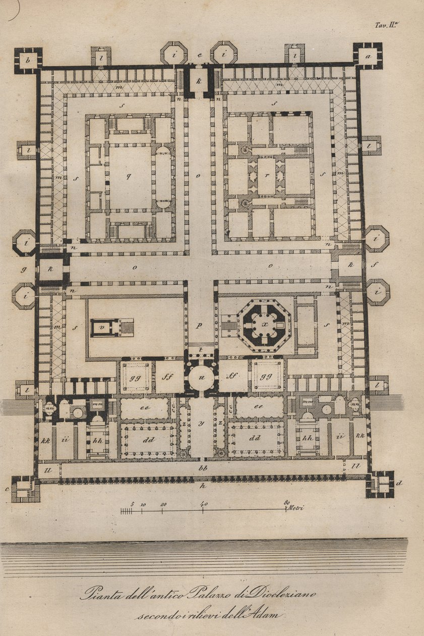 Croacia - Split (Spalato) - Palacio de Diocleciano reconstruido por Robert Adam (Palacio del emperador romano Diocleciano (Cayo Aurelio Valerio Diocleciano, 245-316). grabado de "Usi e Costumi di Tutti i Popoli dell