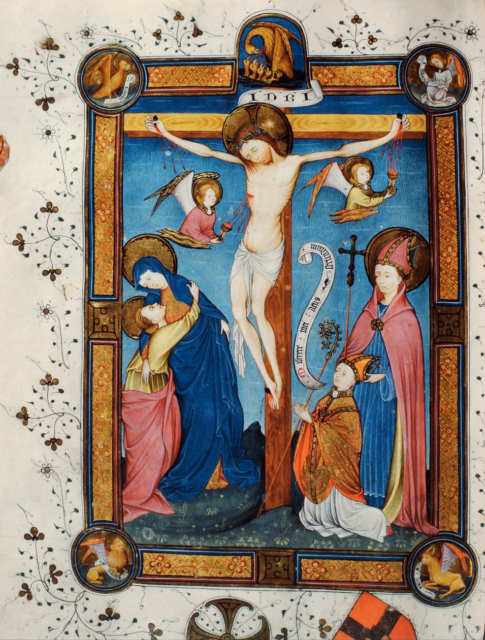 Crucifixión, ilustración del Misal del Maestro Pancratino, c. 1430 (vitela) de Italian School