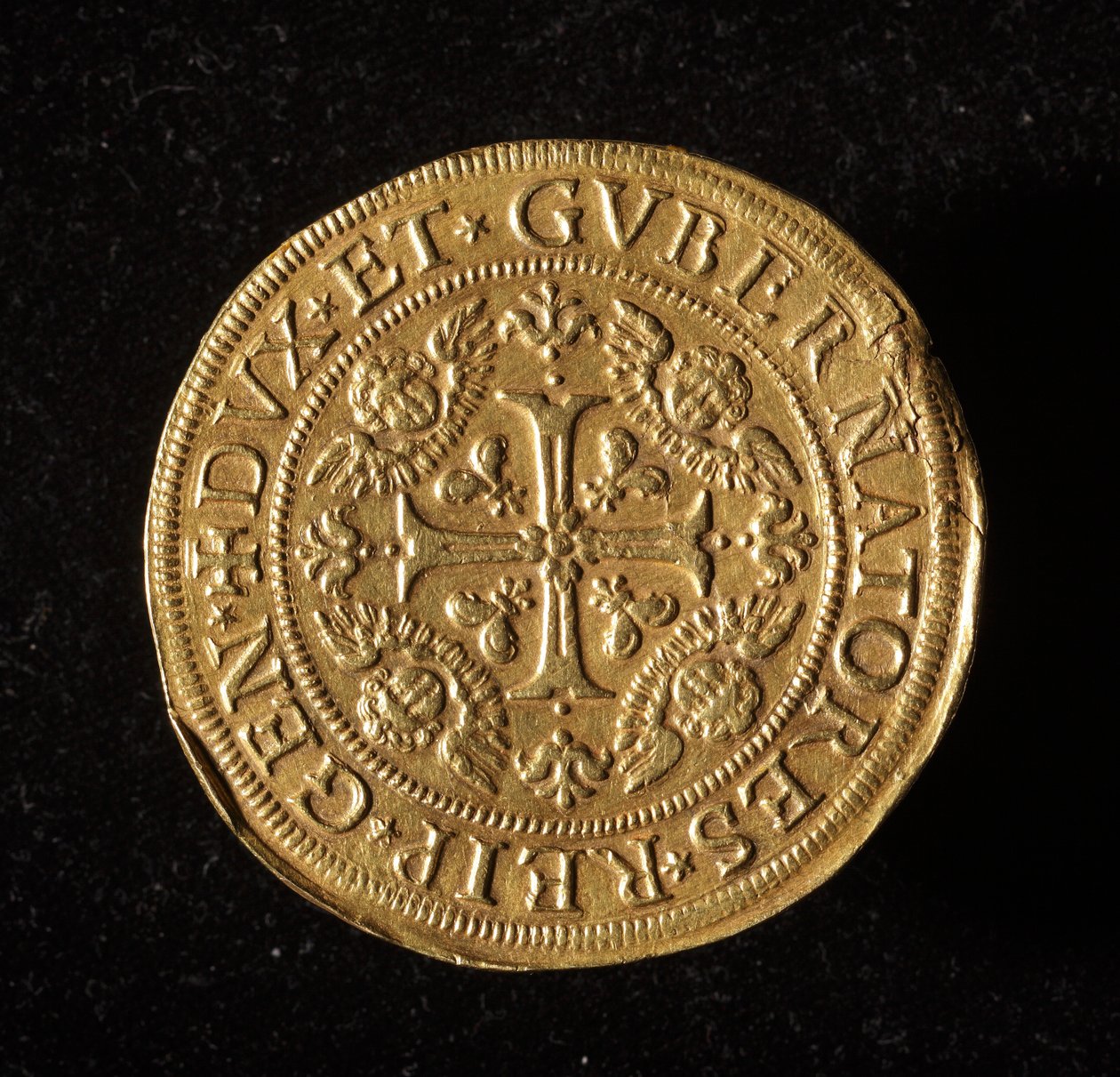 Moneda de la República de Génova: moneda de oro de 12.5 doppie. Diámetro 61 mm. 1656. Anverso. Musei di Strada Nuova de Génova (inv. 6453) de Italian School