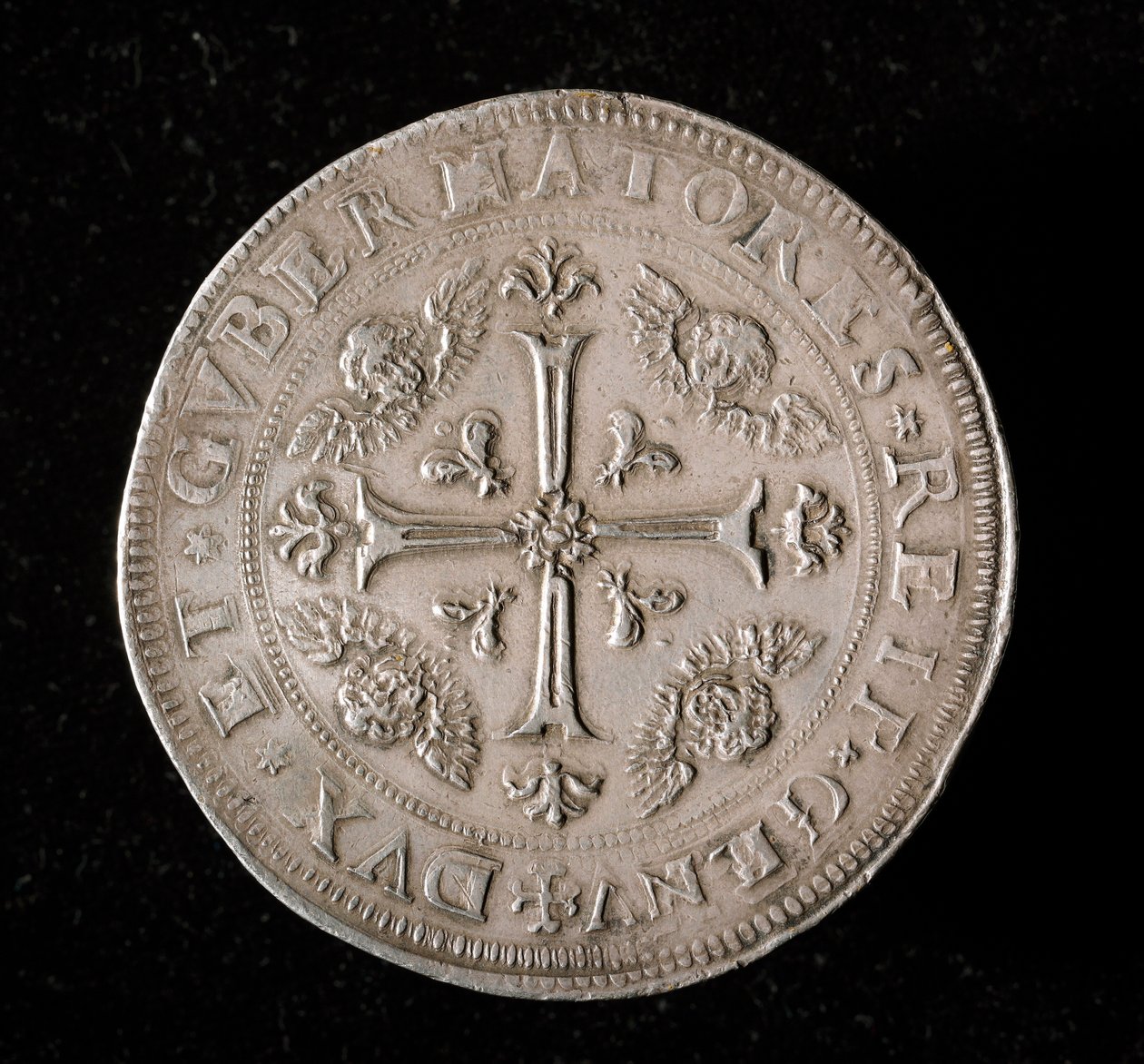 Moneda de la República de Génova: moneda de seis ecus de plata. Diámetro 61.5 mm. 1715. Reverso. Musei di Strada Nuova, Génova (inv. M7156) de Italian School