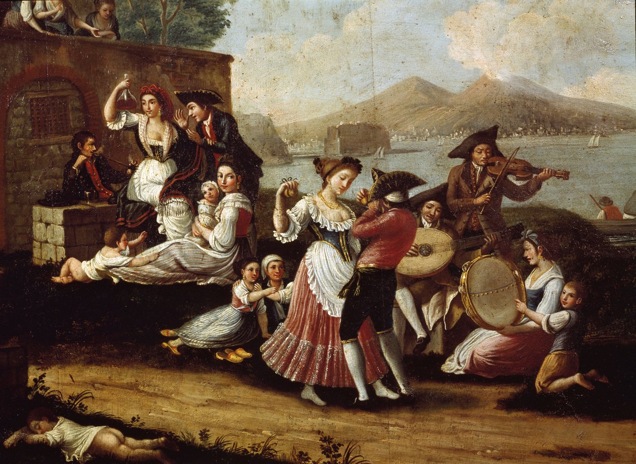 Escena de baile y fiesta popular en Nápoles. Bailarines de tarantela. Anónimo. Siglo XVIII. de Italian School