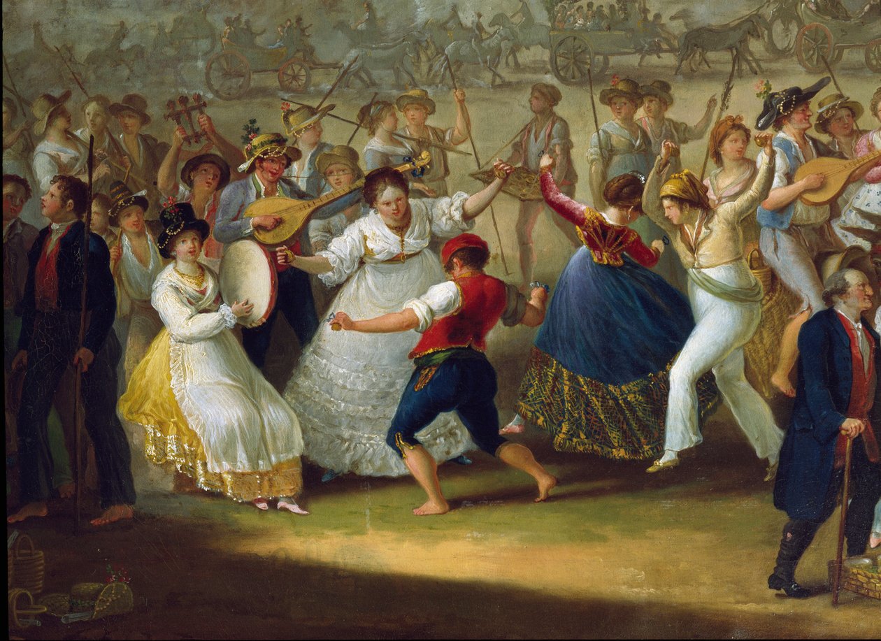 Escena de baile y fiesta popular en Nápoles. Bailarines de tarantela. Pintura anónima. Siglo XVIII Nápoles, Museo Nacional de San Martino de Italian School