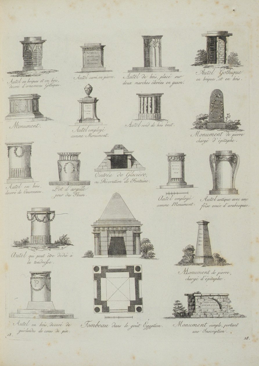Diseños para adornos de jardín, de Un Compendio de Dibujos, por J.G. Grohmann, publicado en 1805 de Italian School