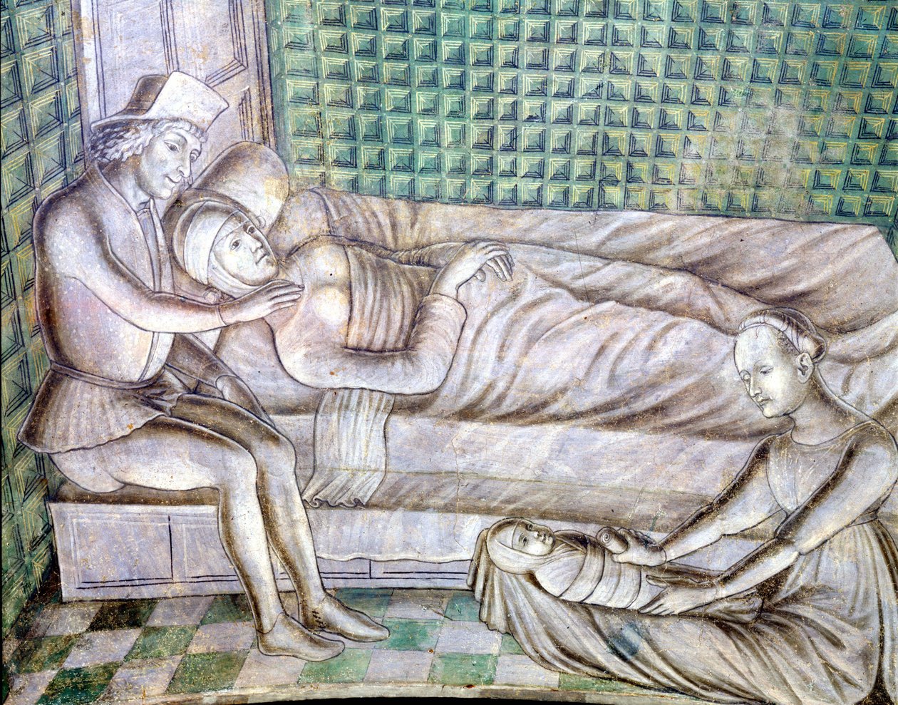 Detalle de un fresco del castillo de Roccabianca, en Parma, de 1480, hoy en el Castello Sforzesco de Milán. Representa la historia de Griselda, extraída de un cuento del "Decamerón" de Giovanni Boccacio (1313 - 1375). (Grisélidis). Este es el sto de Italian School