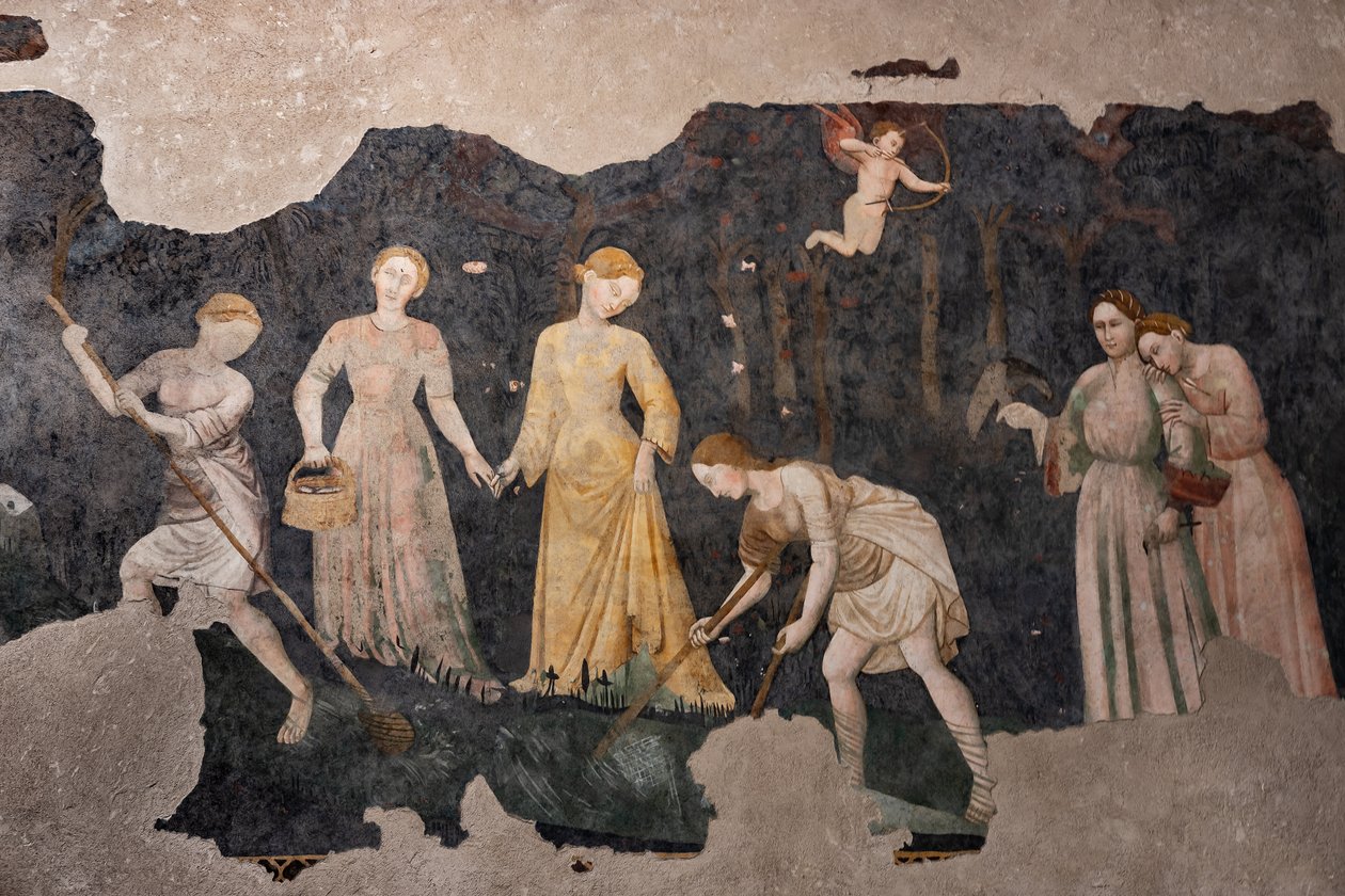 Detalle de los frescos, Cámara Pinta (fresco) de Italian School