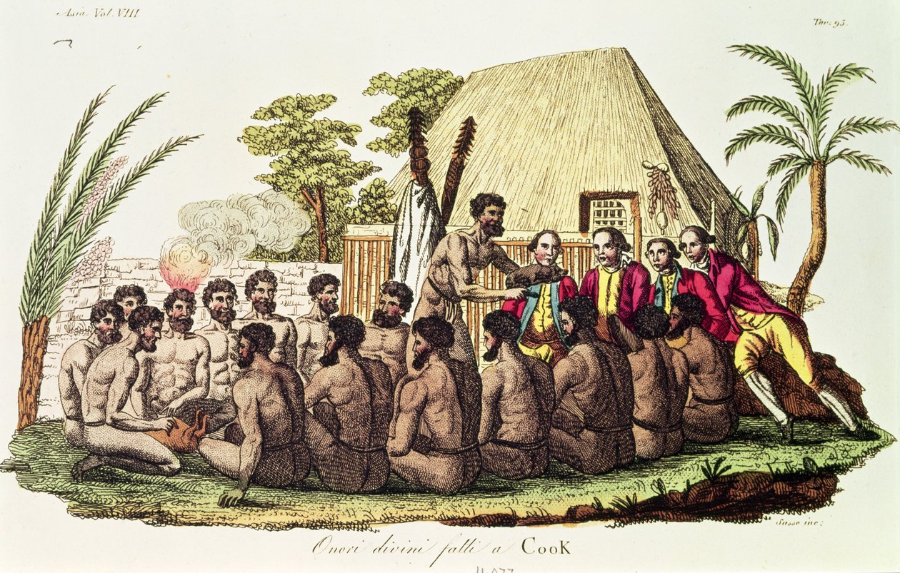 Ofrendas divinas hechas al Capitán Cook (1728-79) en las Islas Sandwich de Italian School