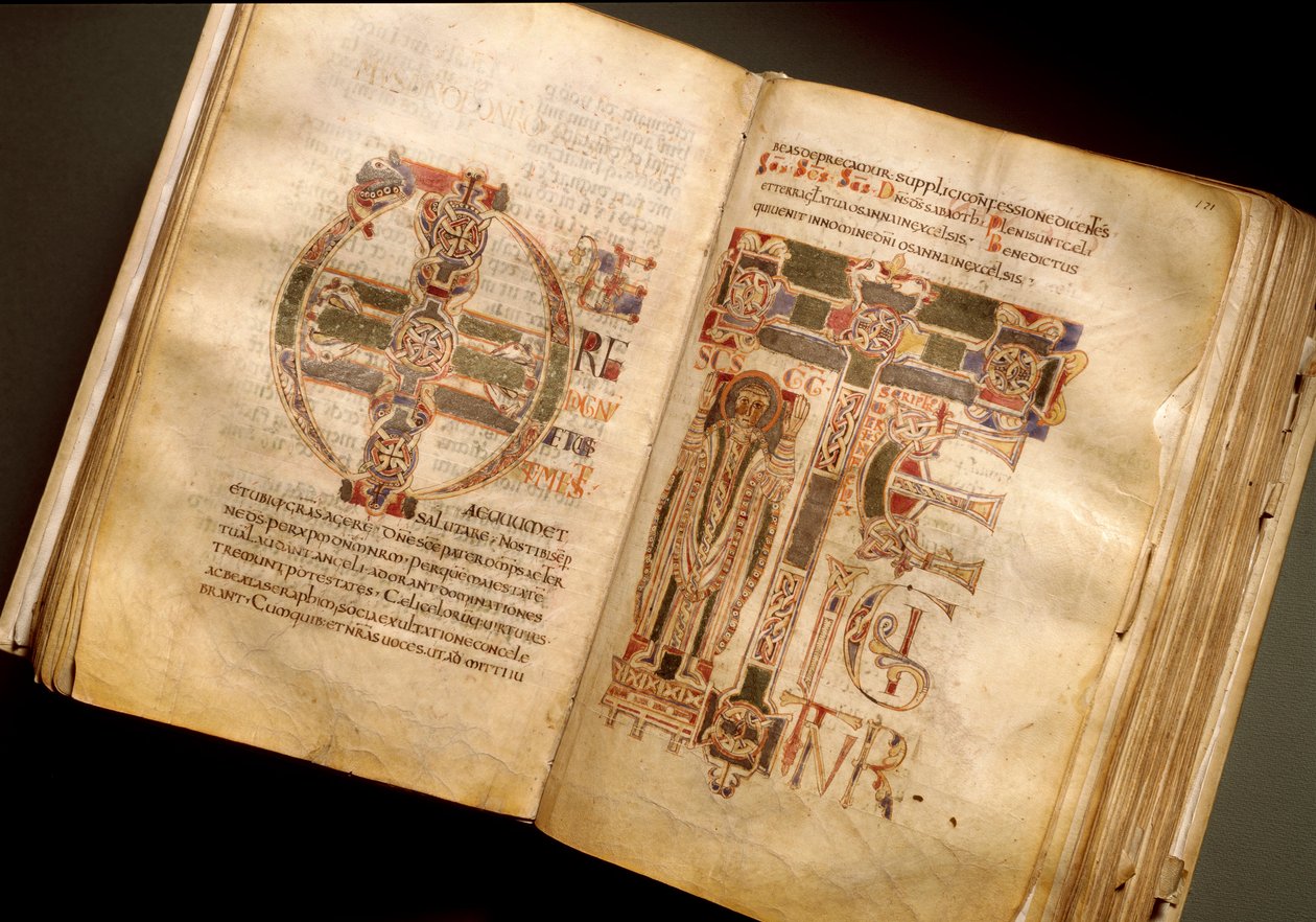 Doble página de un manuscrito litúrgico del siglo XI. (Ms.B 8, folios 170v. 171r.) De Sant